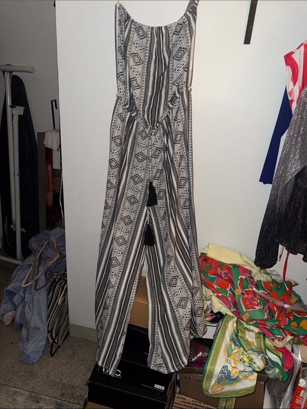 Black & White Printed Wide-Leg Jumpsuit